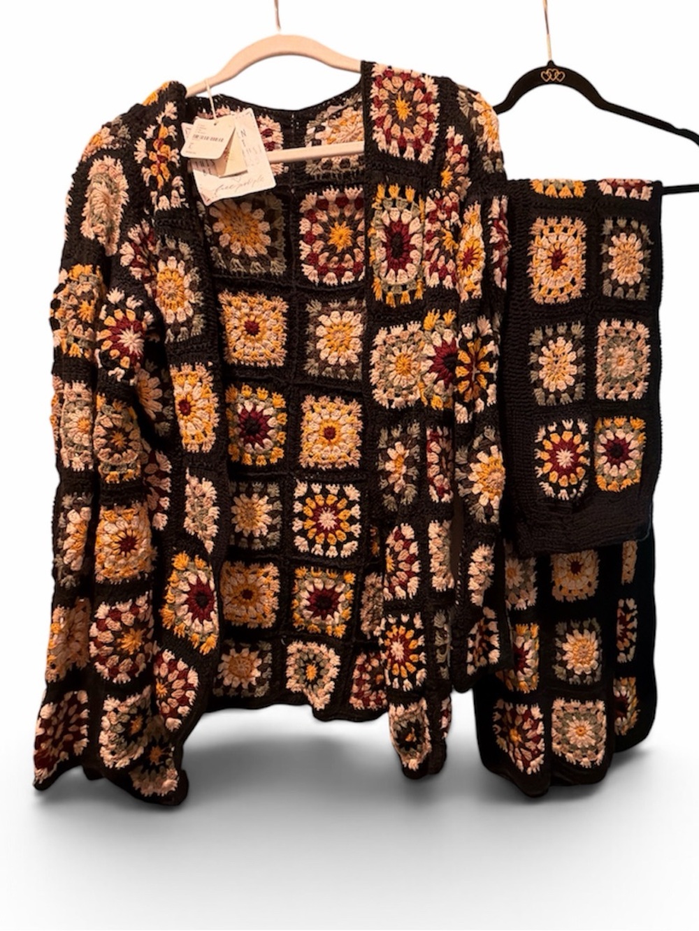 Free People Crochet Patchwork Cardigan Sweater & Pants 2 piece set NWT - Picture 2 of 4